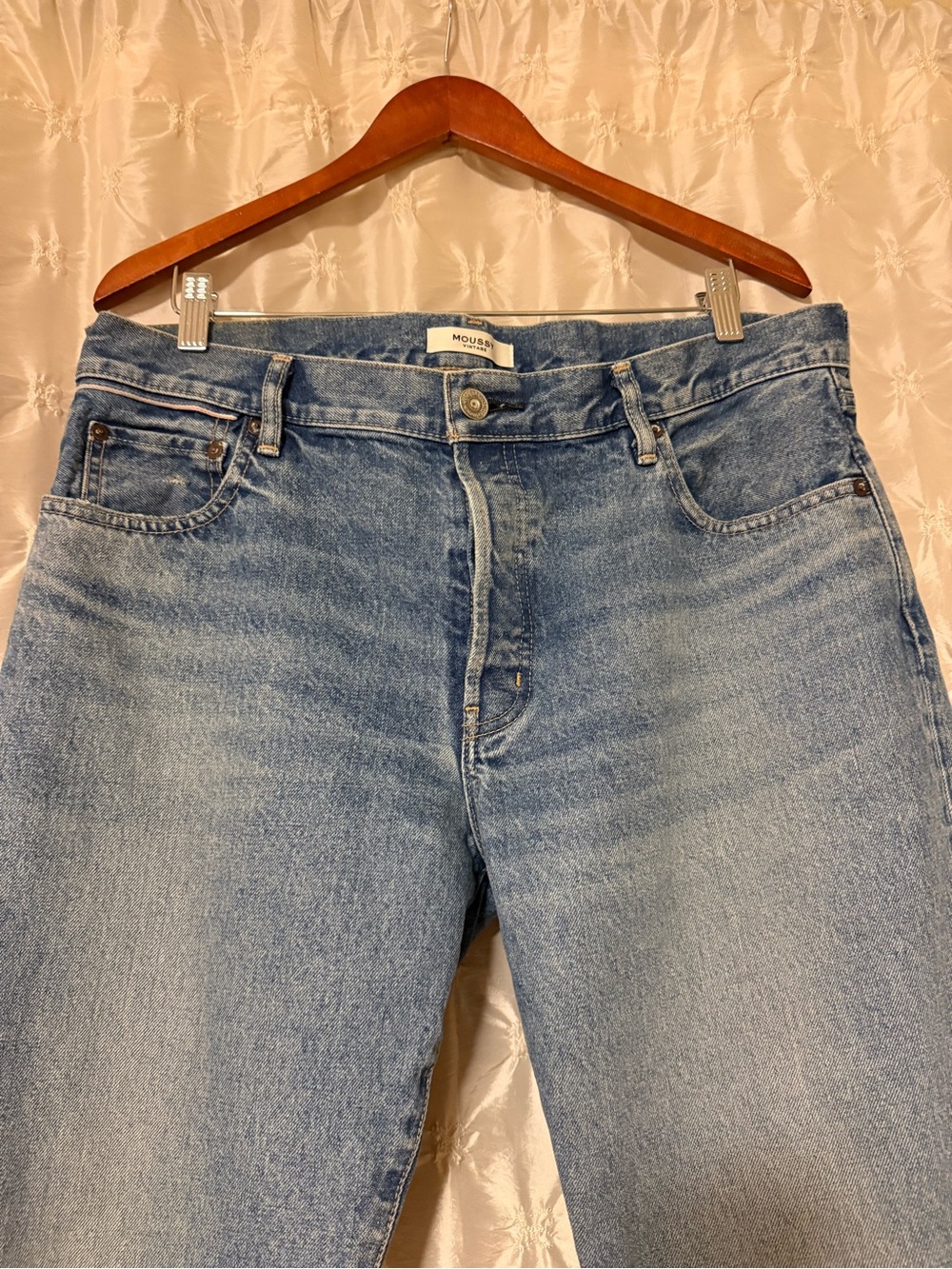 MOUSSY VINTAGE Straight Leg Jeans Raw Hem Denim Medium Blue Wash Distressed - Picture 4 of 13